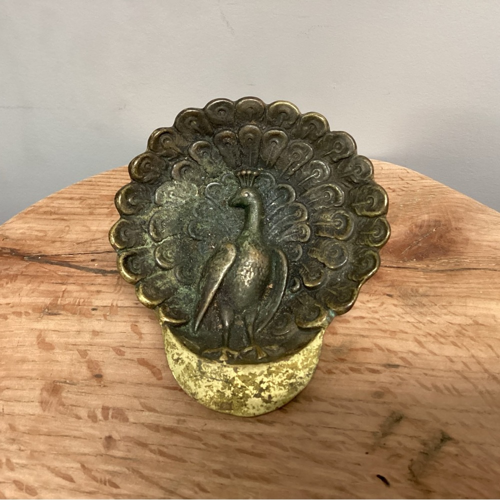 🟢 Vintage - Stunning - Solid Brass Peacock Designed Dish / Ashtray - Patina - Picture 2 of 13